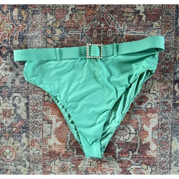 We Wore What XL Green Emily High Waisted Bikini Swim Bottoms in Crème De Menthe - Picture 3 of 6